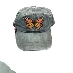Monarch Butterfly Embroidered Dad Hat Olive Green Adjustable Cotton Cap Mom Hat